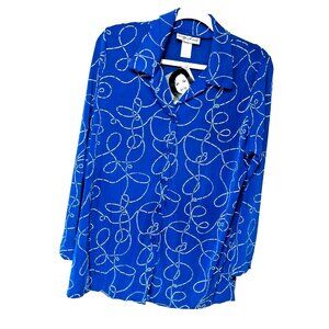 NWT Carolyn Strauss Jacket Topper Duster Women's‎ L Blue Abstract TRAVEL KNIT
